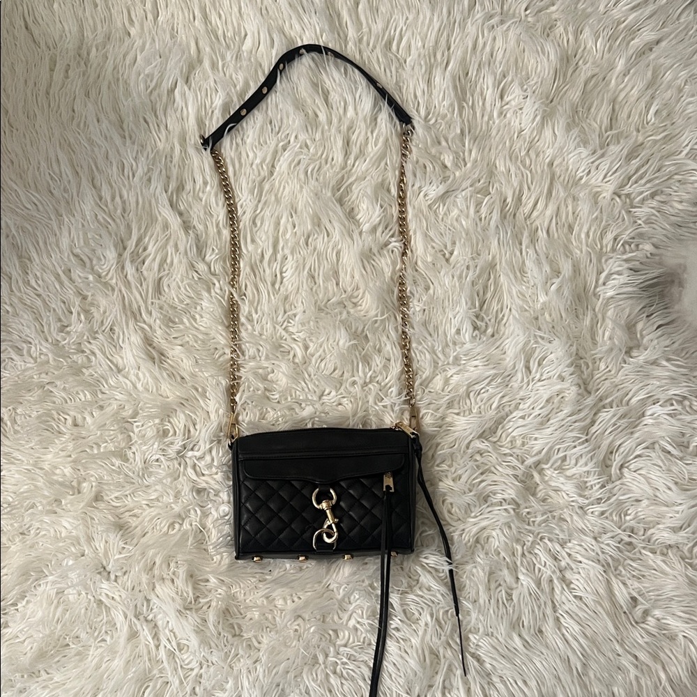 Rebecca Minkoff Black Quilted Crossbody Bag with Gold Chain